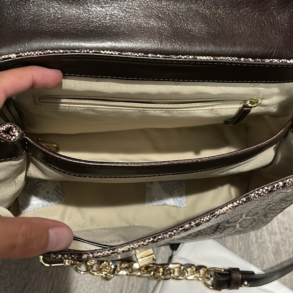 Top-Handle Snake-Print Satchel in Brown - Picture 6 of 11